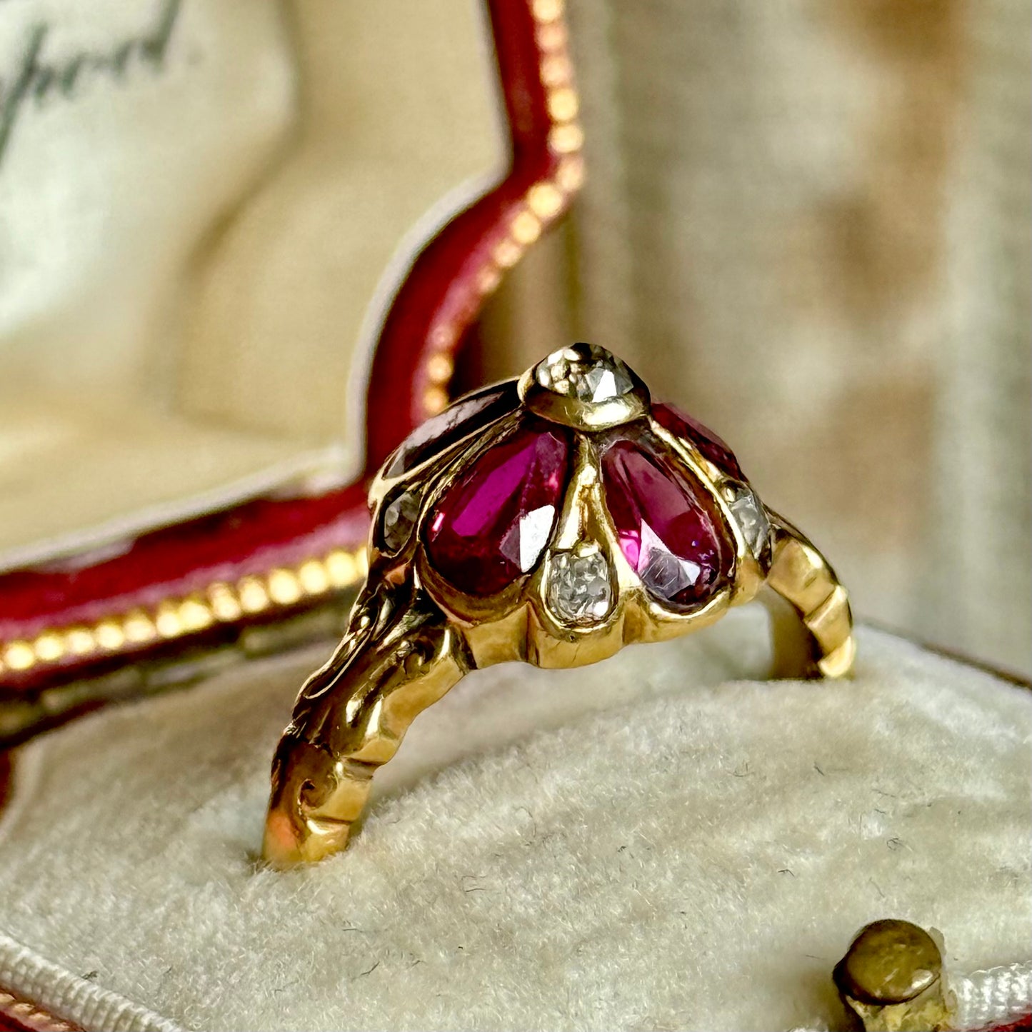 Antique Ruby & Diamond Viola Ring in 18 Carat Gold