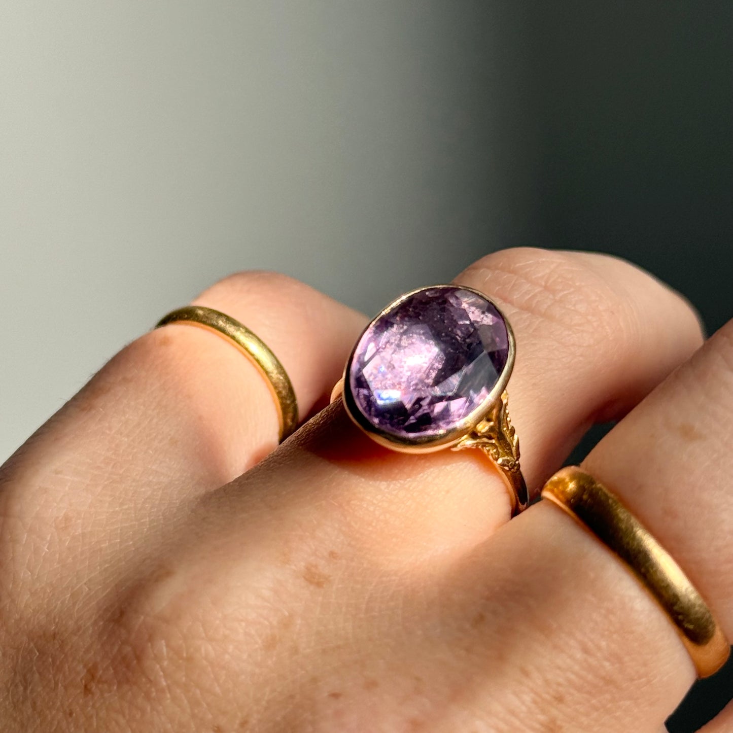 Substantial Foiled Amethyst Ring in 9 Carat Gold