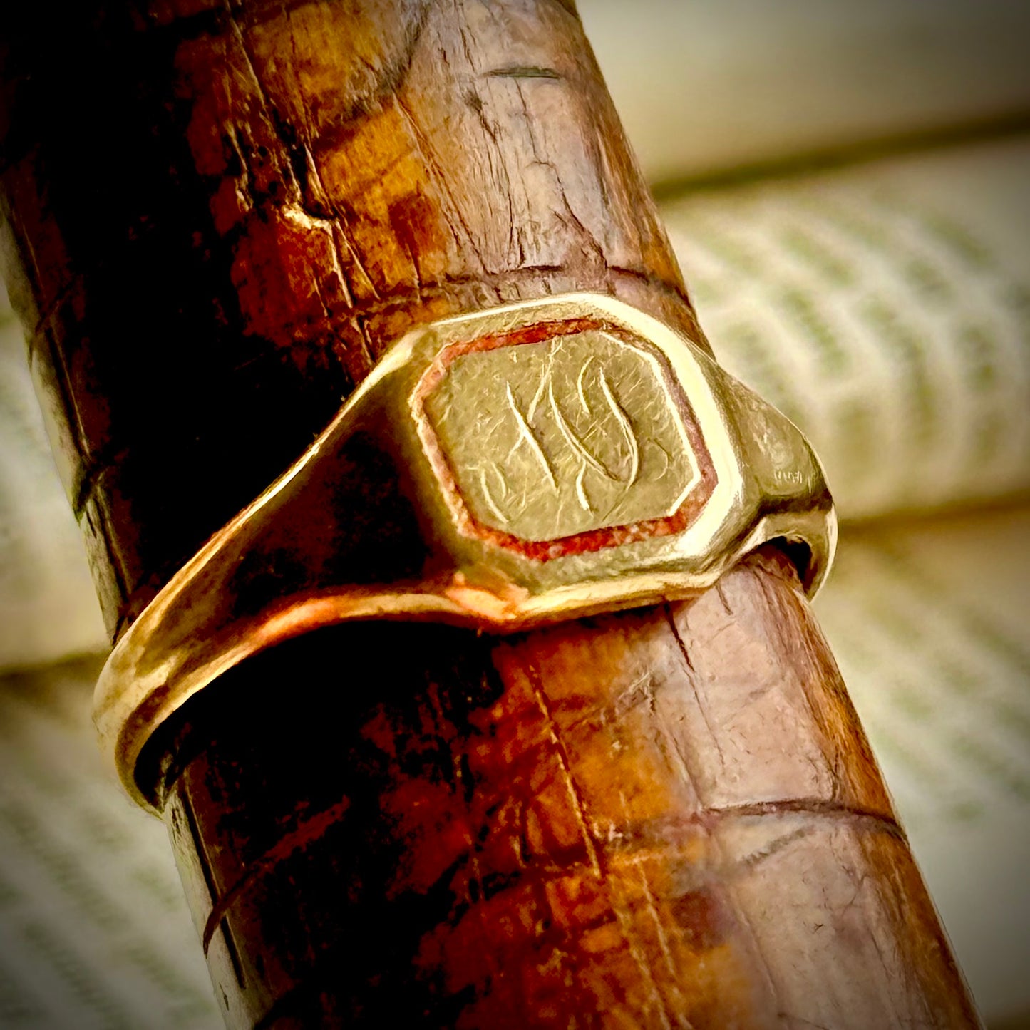 Unusual Enamel Signet Ring in 9 Carat Gold; Circa 1927