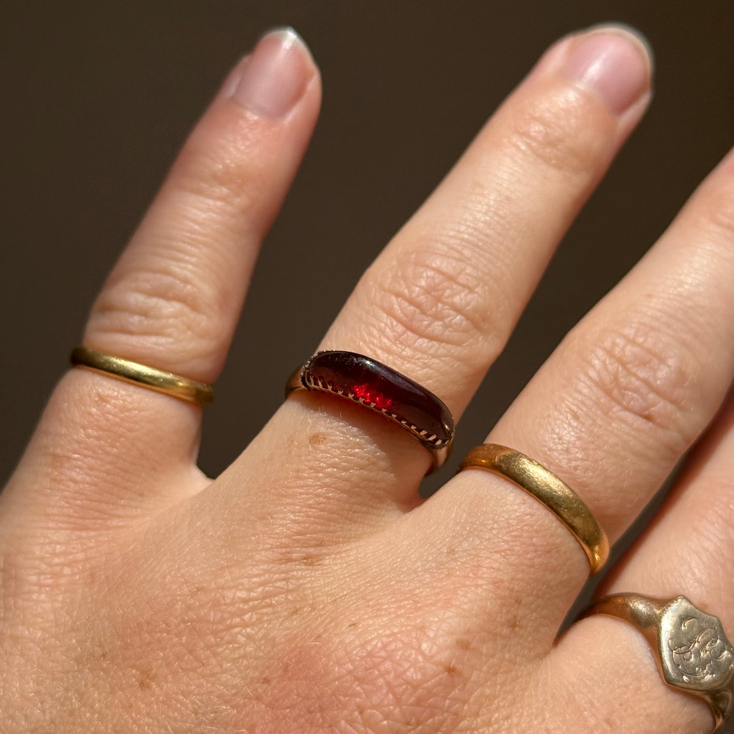 Victorian Garnet Ring in 9 Carat Gold; Circa 1898