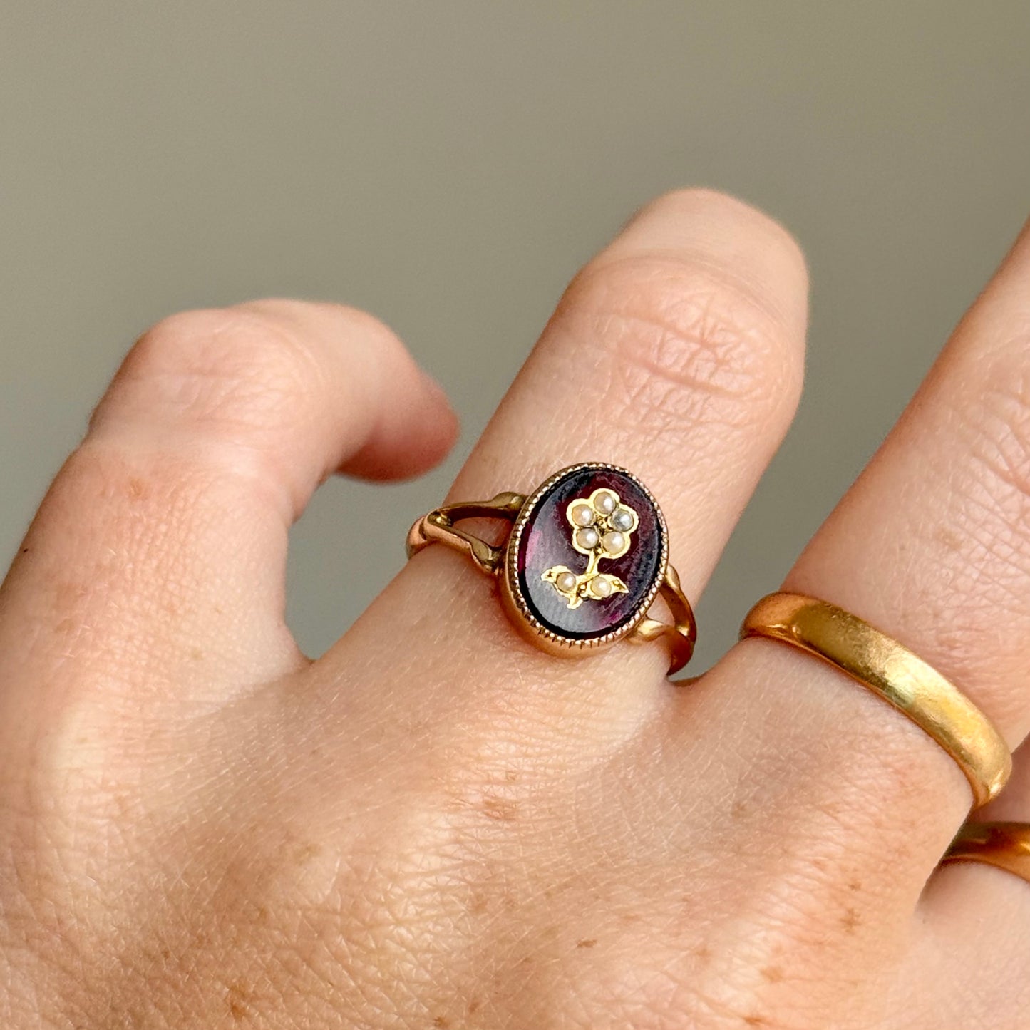 Antique Forget Me Not Intaglio Ring; Circa 1912