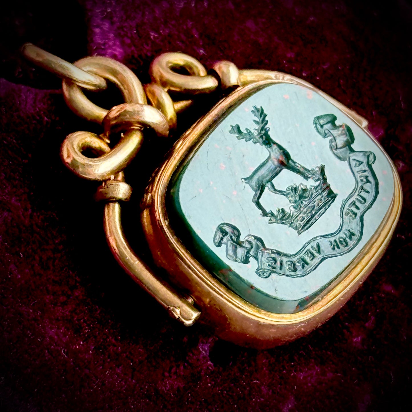 Antique Bloodstone Intaglio Fob in 9 Carat Gold; Circa 1904