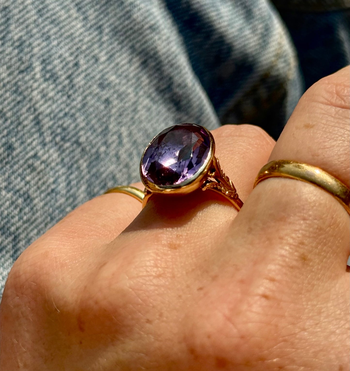 Substantial Foiled Amethyst Ring in 9 Carat Gold