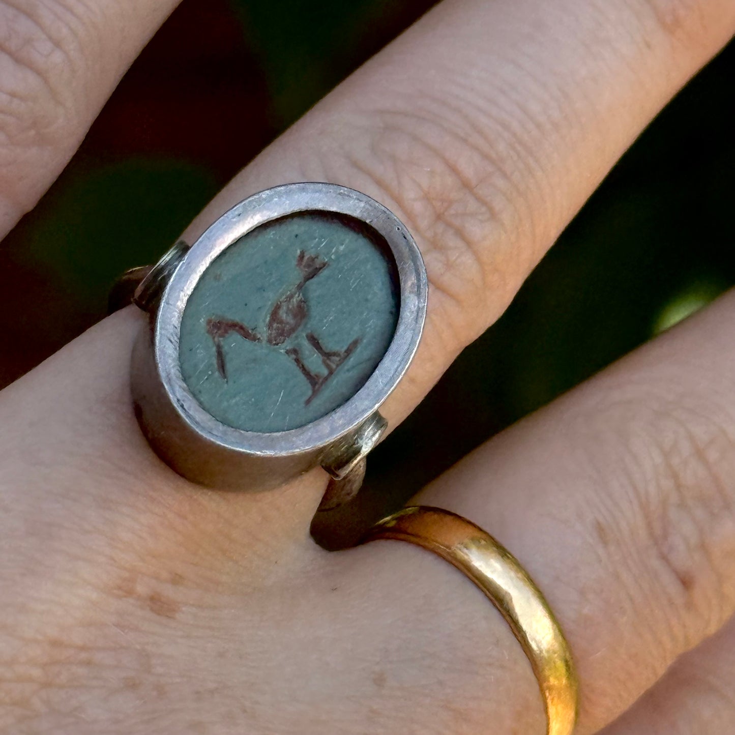 Egyptian Revival Faience Ring in Silver