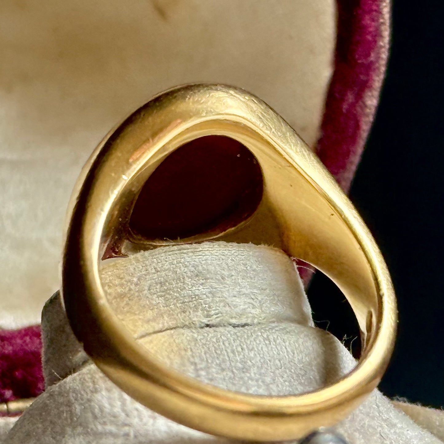 Vintage 'S' Carnelian Intaglio Signet Ring in 18 Carat Gold; Circa 1960