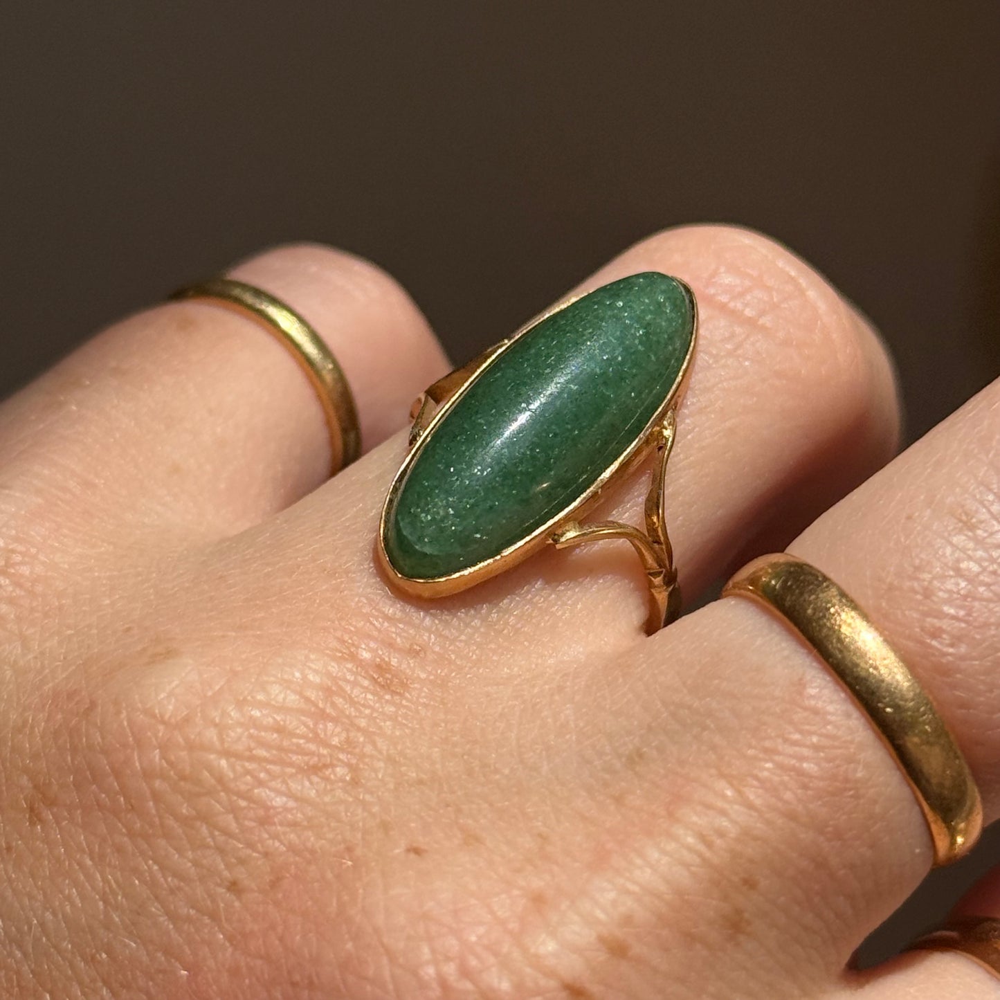 Antique Aventurine Ring in 9 Carat Gold; Circa 1910