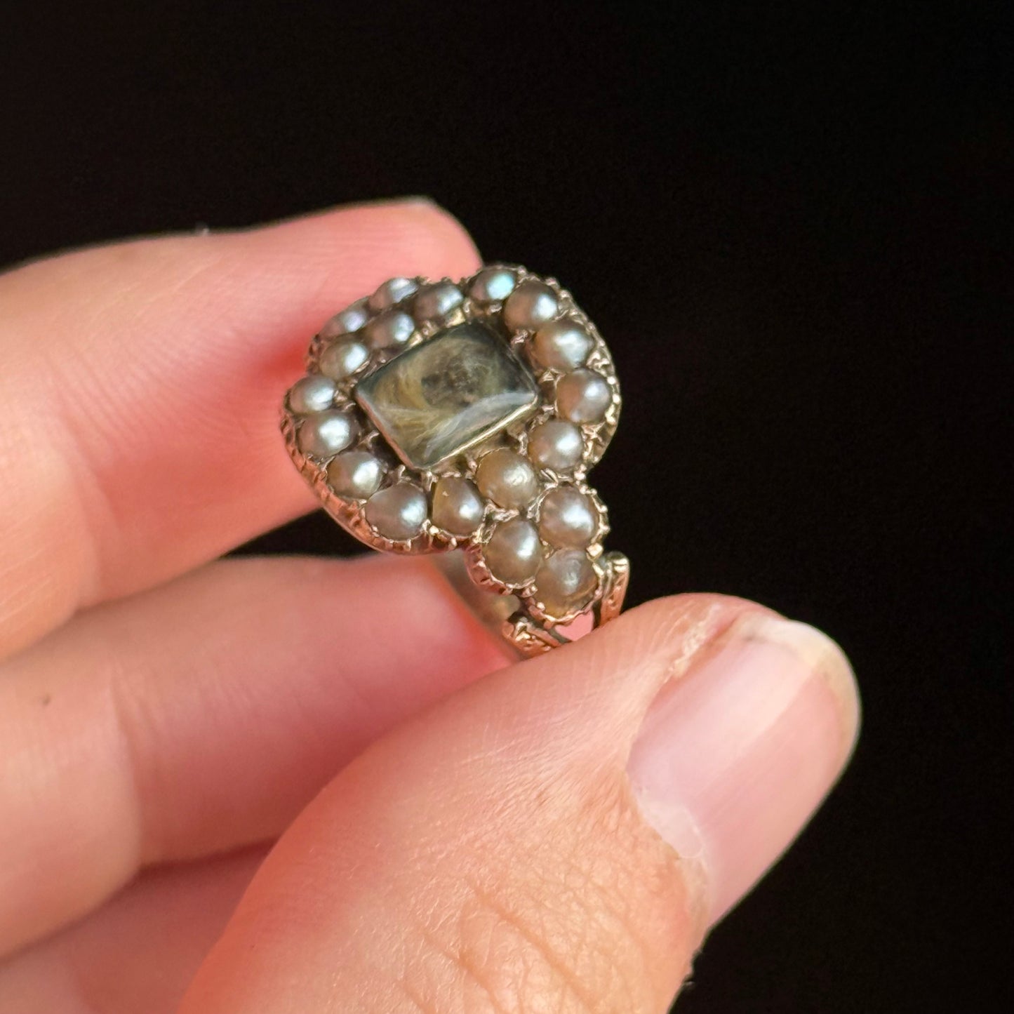 Antique Victorian Pearl Mourning Ring; Circa 1896