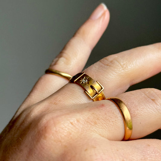 Victorian Buckle Diamond Ring in 15 Carat Gold; Circa 1891