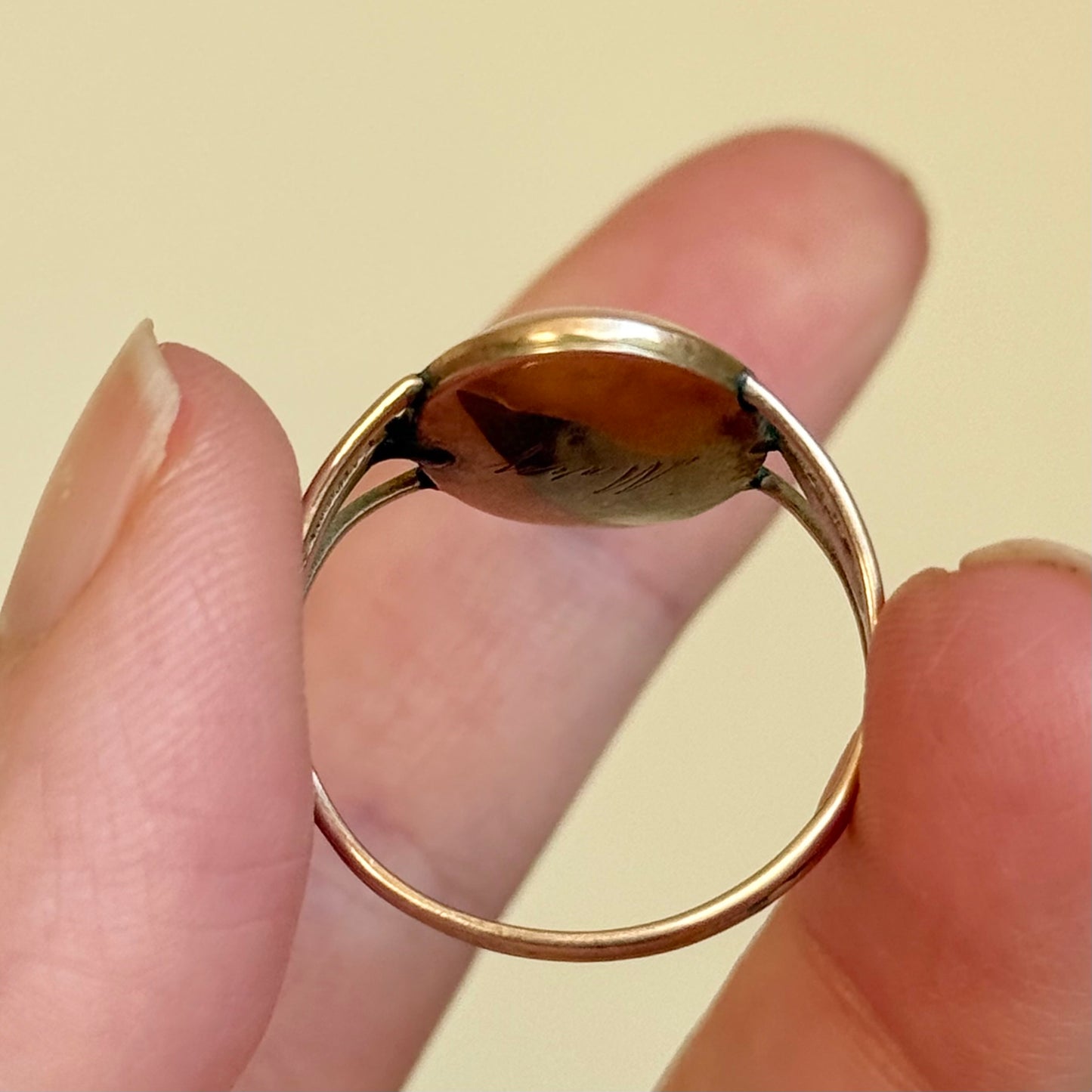 Antique Victorian Mourning 'Mary' Portrait Ring; Circa 1860