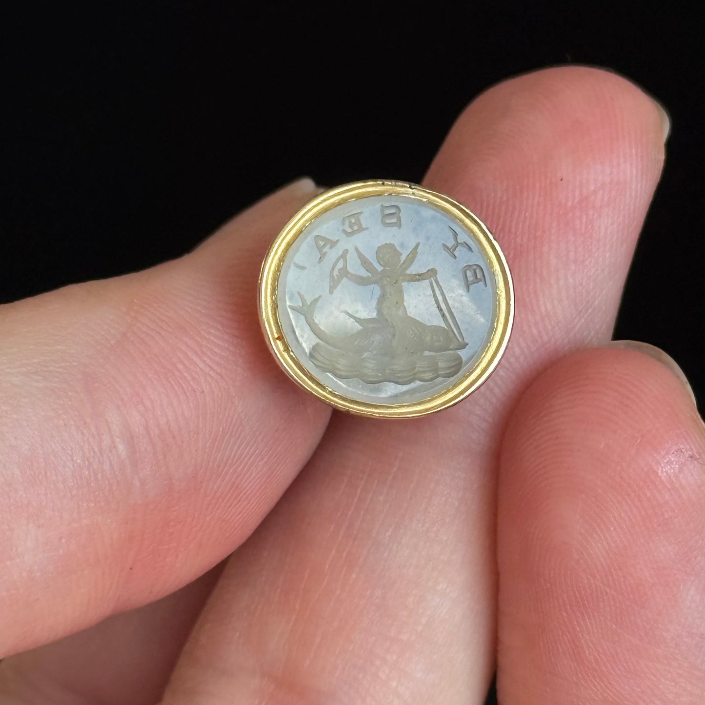 Antique Georgian Cupid & Dolphin Intaglio; Circa 1830