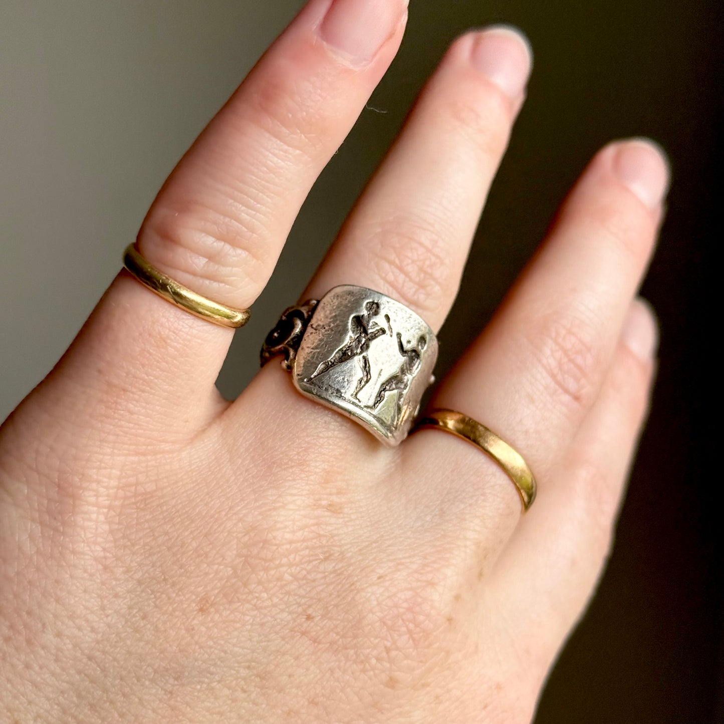 Vintage Roman Boxers Signet Ring in Silver