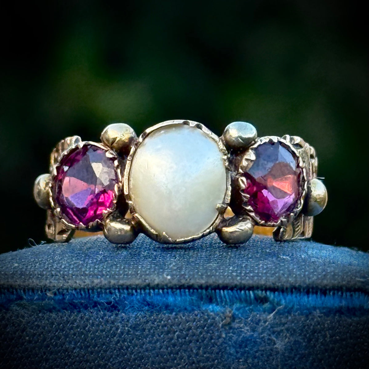 Antique Garnet & Blister Pearl Ring 18 Carat Gold; Circa 1875