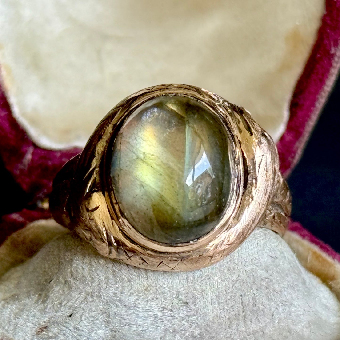 Victorian Laborite Snake Ring in 15 Carat Rose Gold; Circa 1876