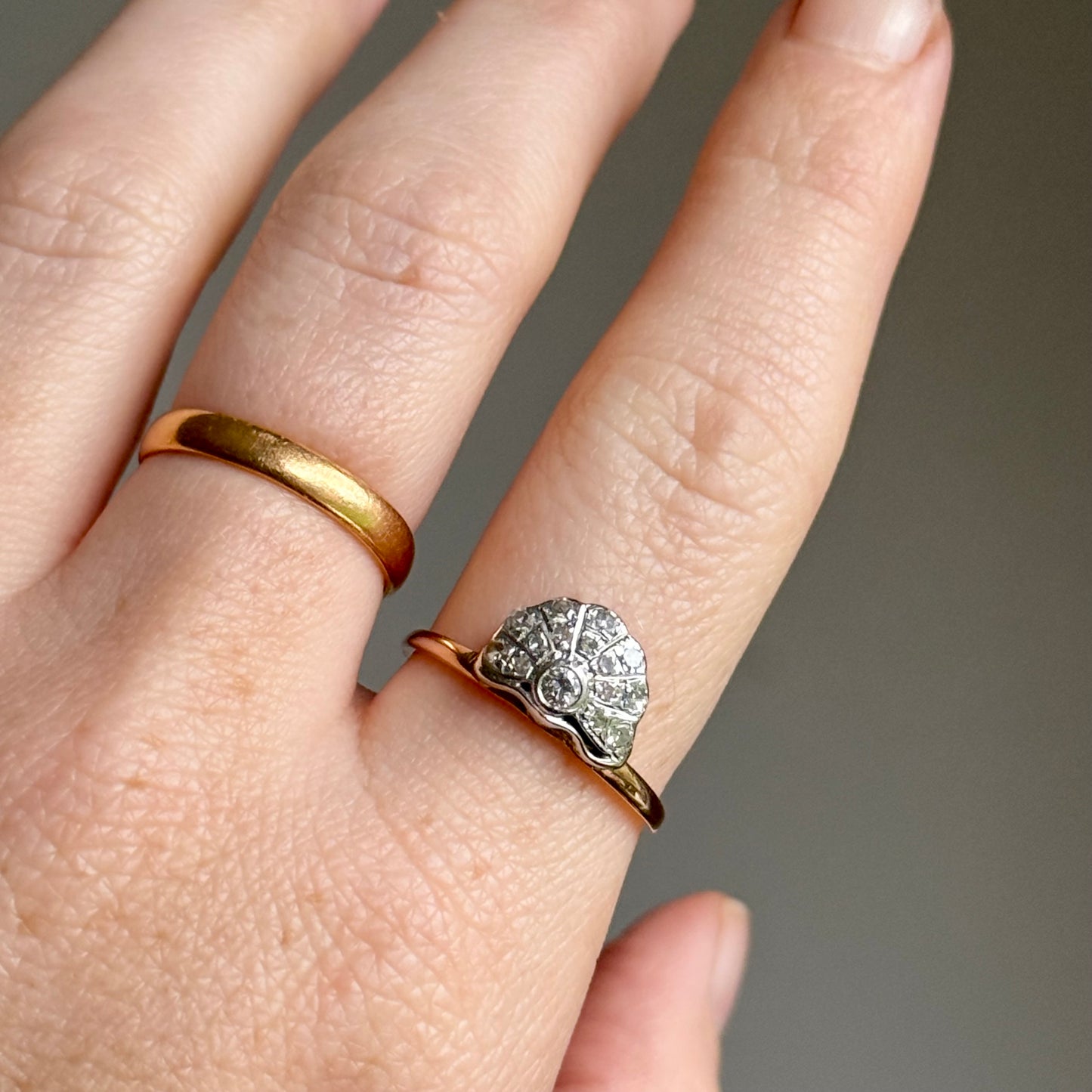 Art Deco Diamond Fan Ring in 9 Carat Gold; Circa 1920