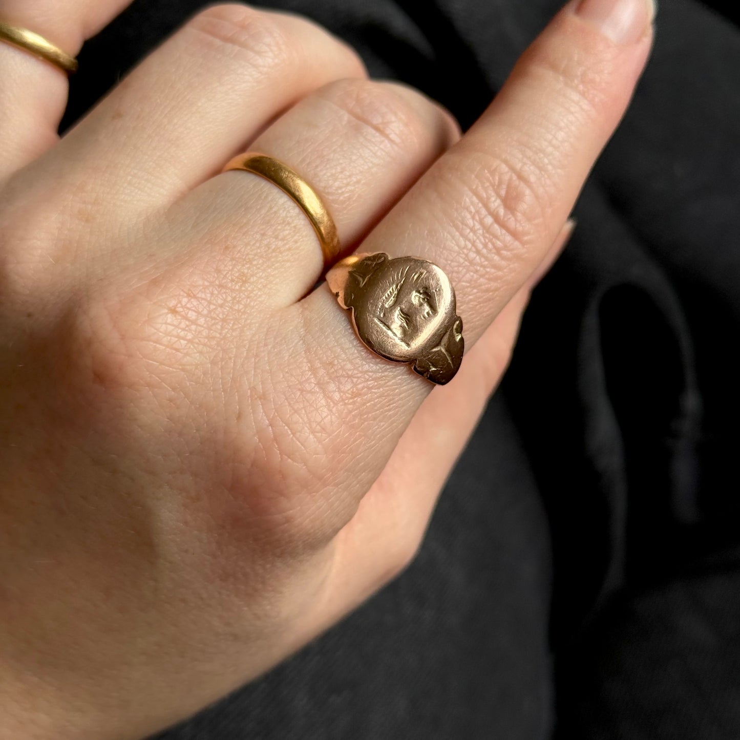 Antique Unicorn Signet Ring in 9 Carat Rose Gold; Circa 1917