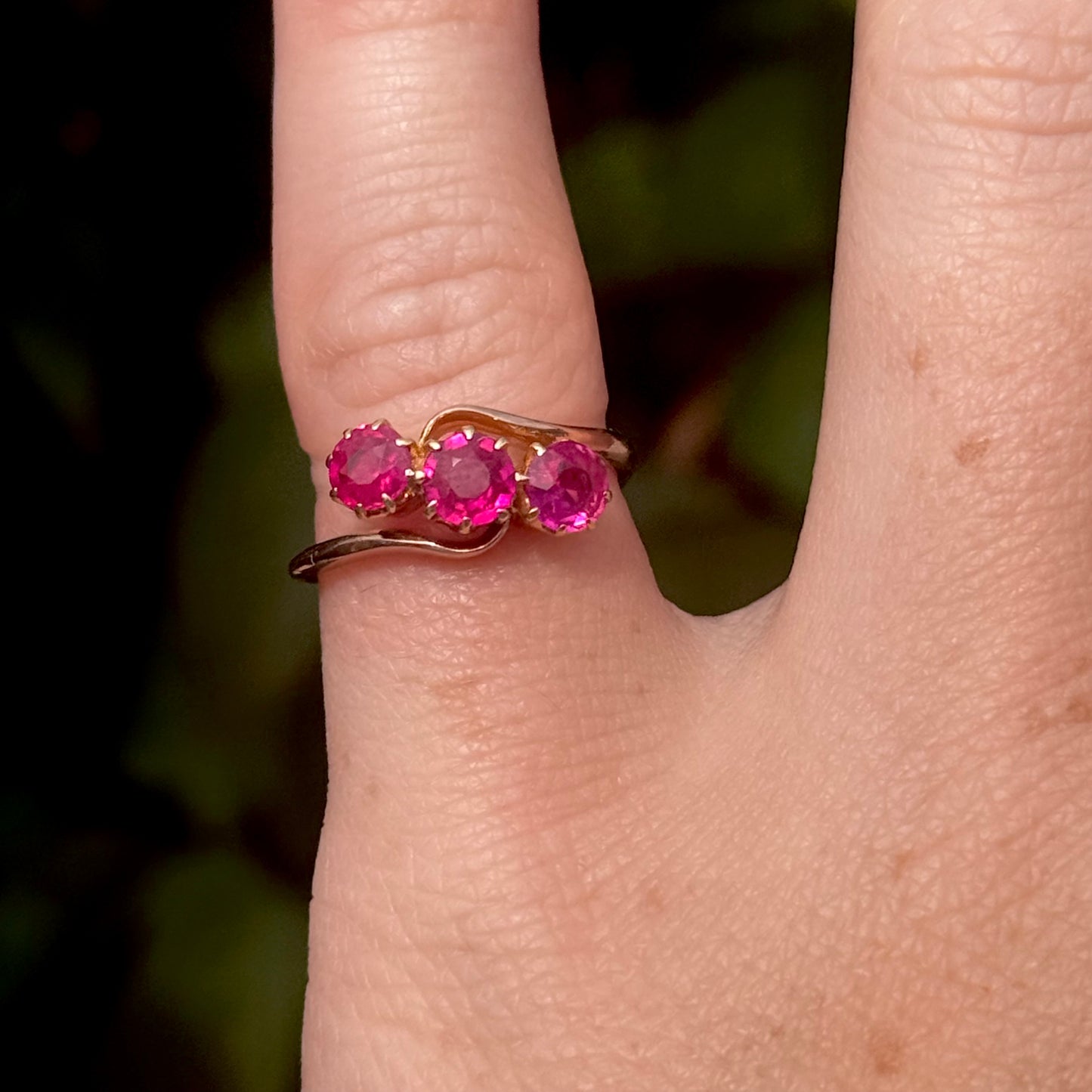 Edwardian Old Cut Ruby Trilogy in 9 Carat Gold; Circa 1910