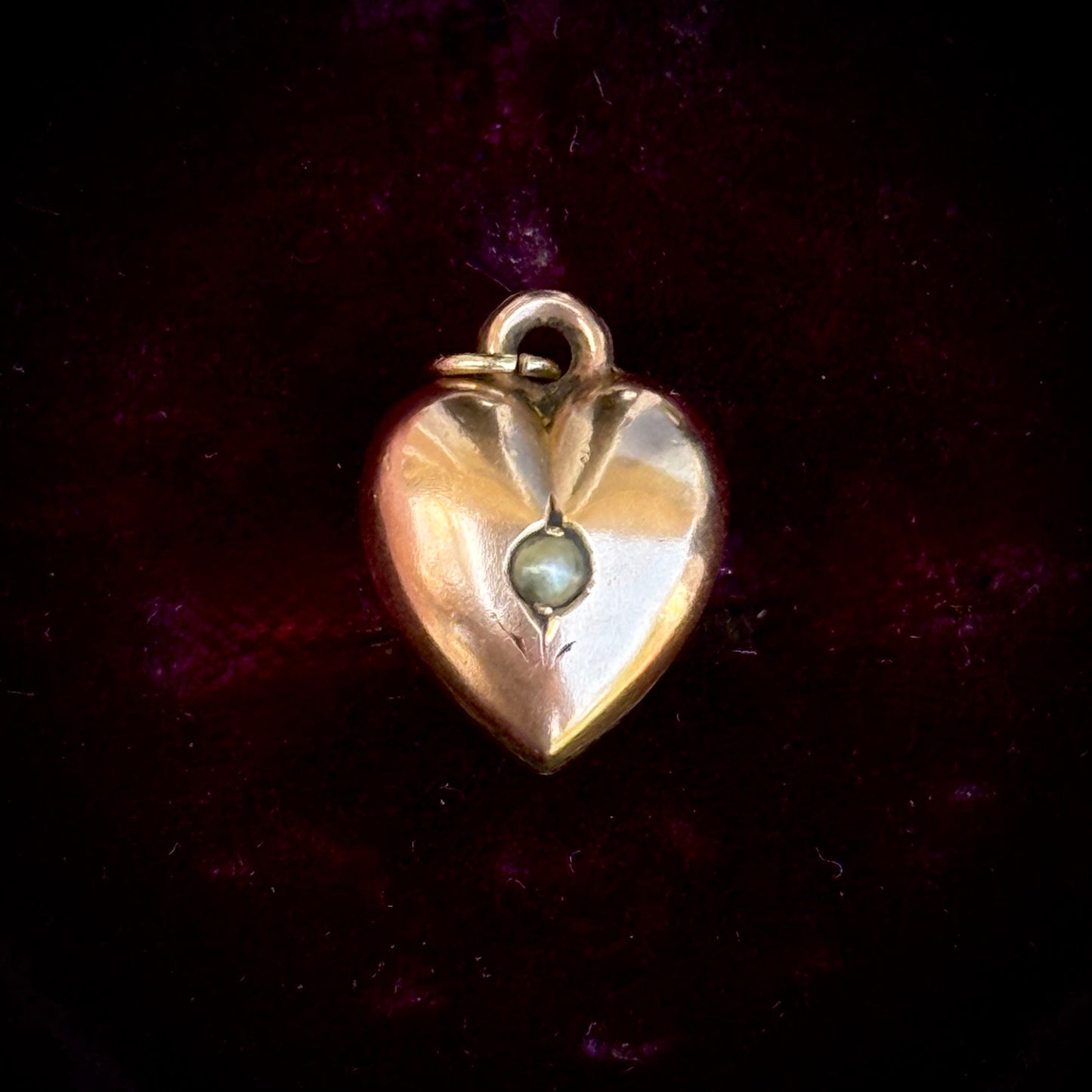 Antique Victorian Tiny Pearl Puffy Heart Pendant