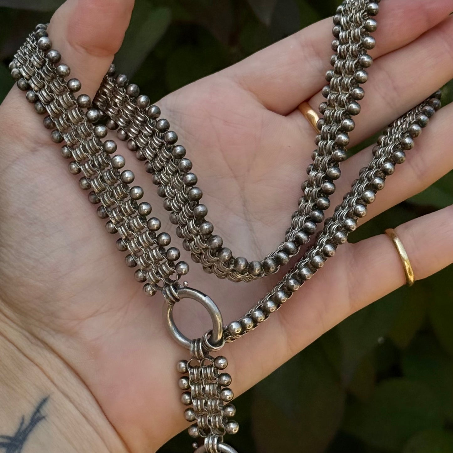 Antique Victorian Silver Locket Collar Necklace; Circa 1882