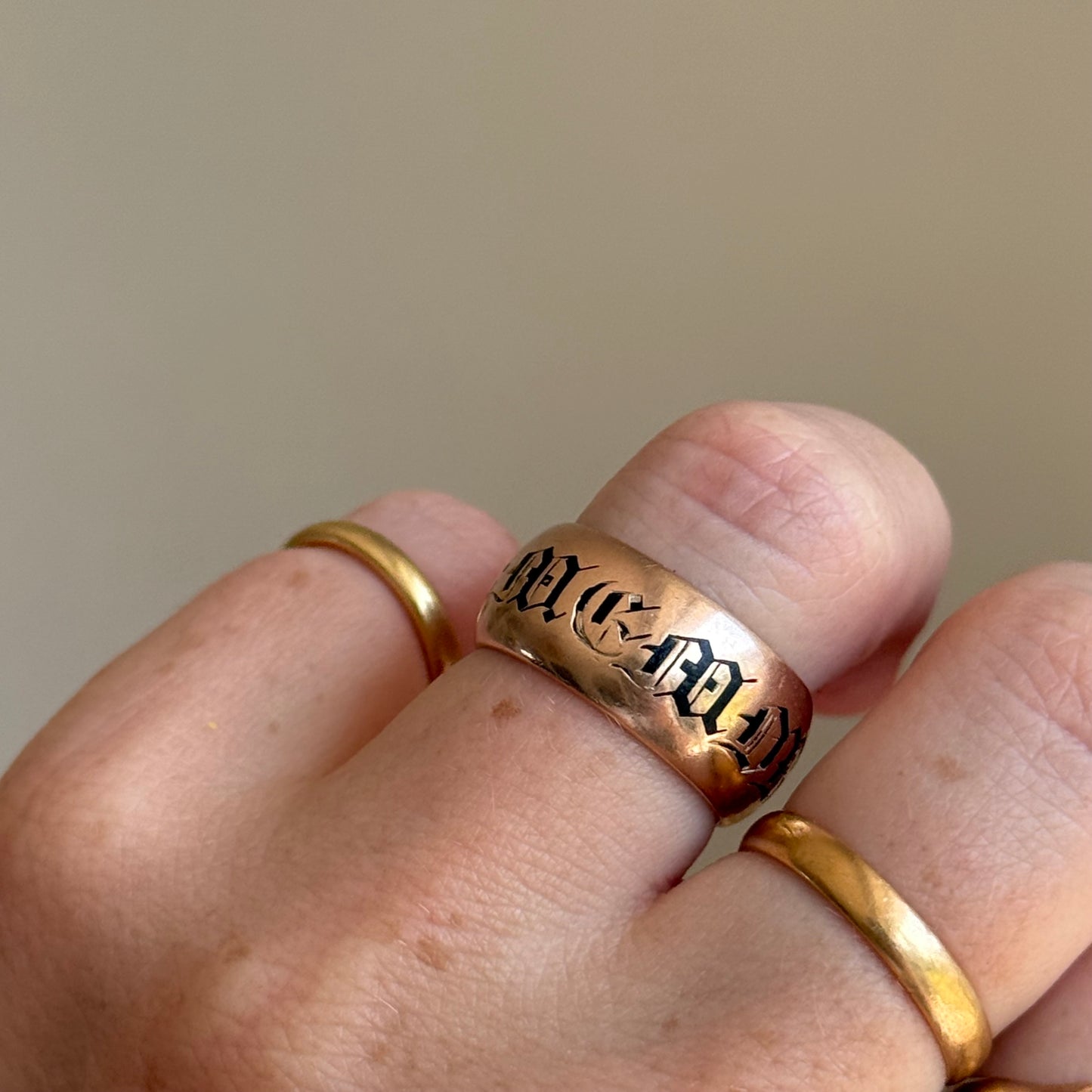 Antique Enamel Mourning Ring in 9 Carat Rose Gold; Circa 1902