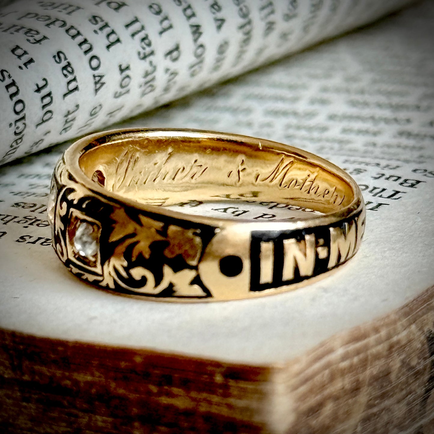 Victorian Enamel & Diamond Ring in 18 Carat Gold; Circa 1896