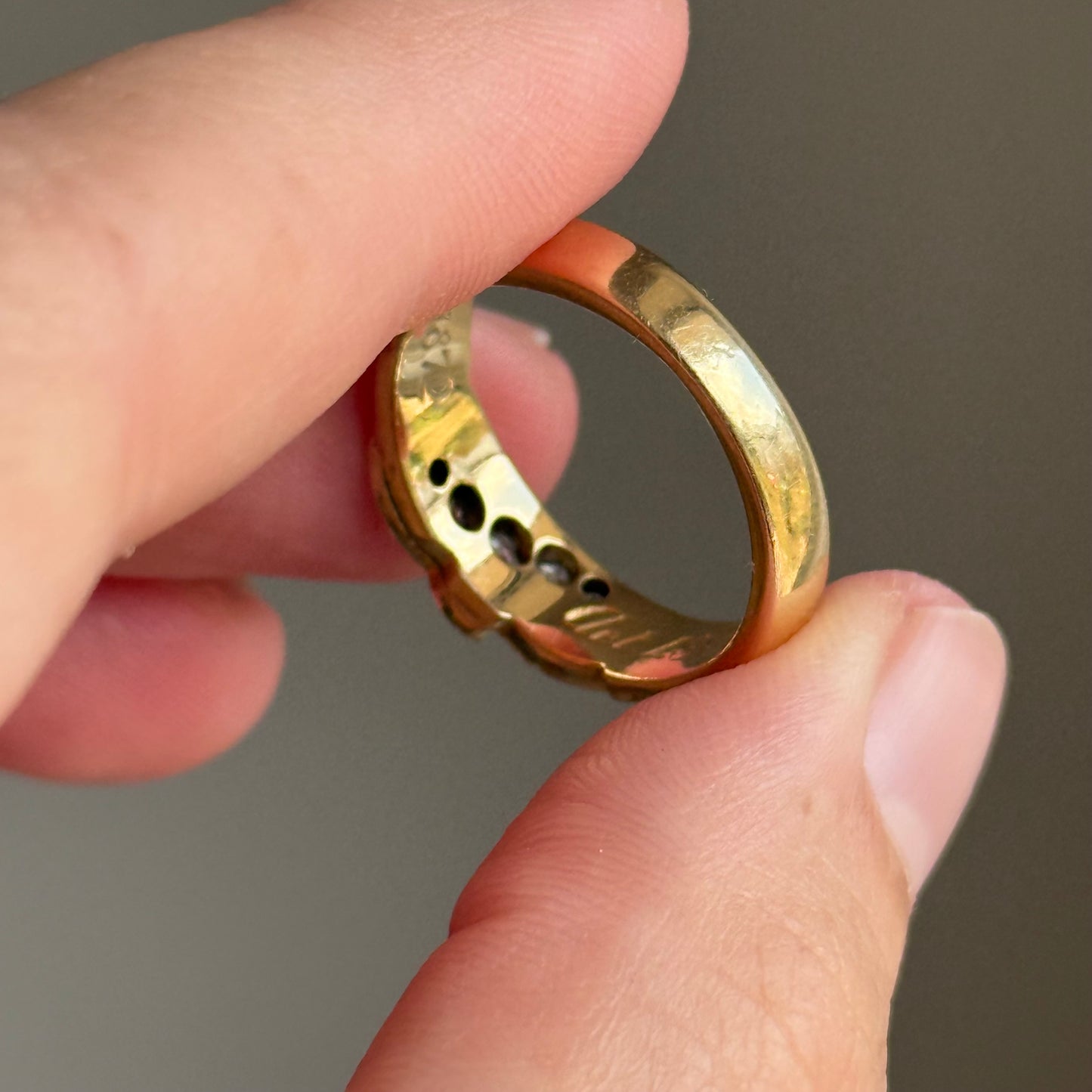 Antique Diamond & Enamel Mourning Ring in 18 Carat Gold; Circa 1879