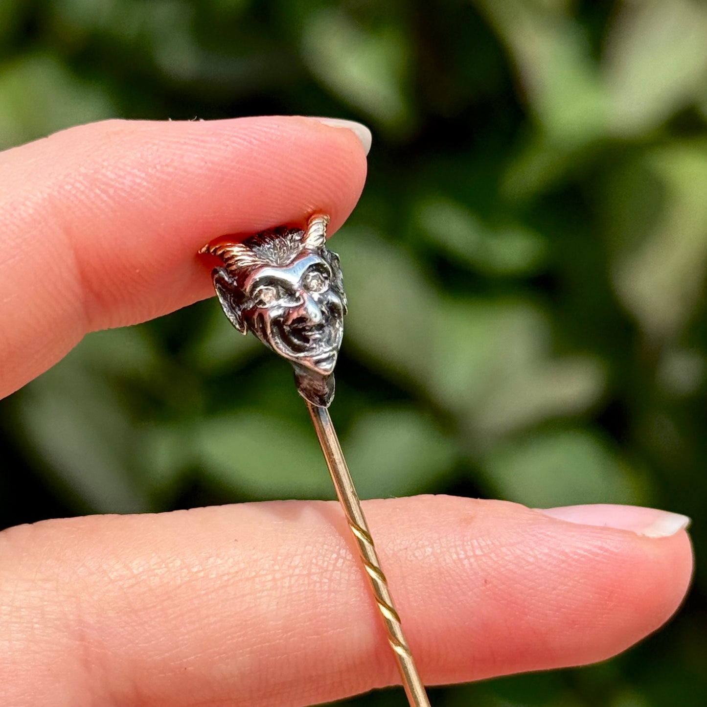 Rare Victorian Devil’s Head Tie Pin with Rose Cut Diamonds in Box Circa 1870
