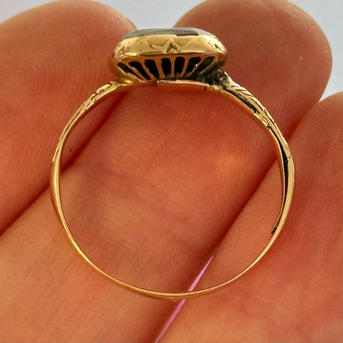 Antique Stuart Crystal & Enamel Ring in 18 Carat Gold; Circa 1690