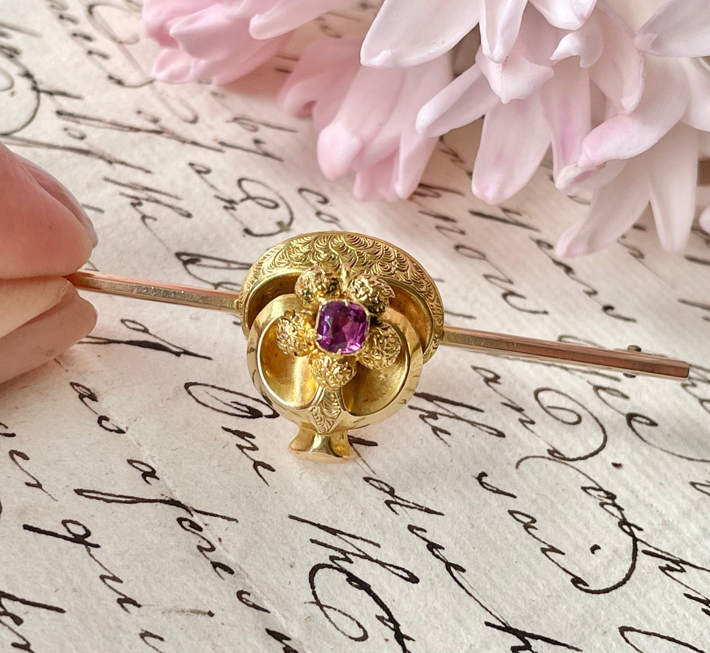 Victorian Heavy Almandine Garnet 9 Carat Gold Brooch; Circa 1880s