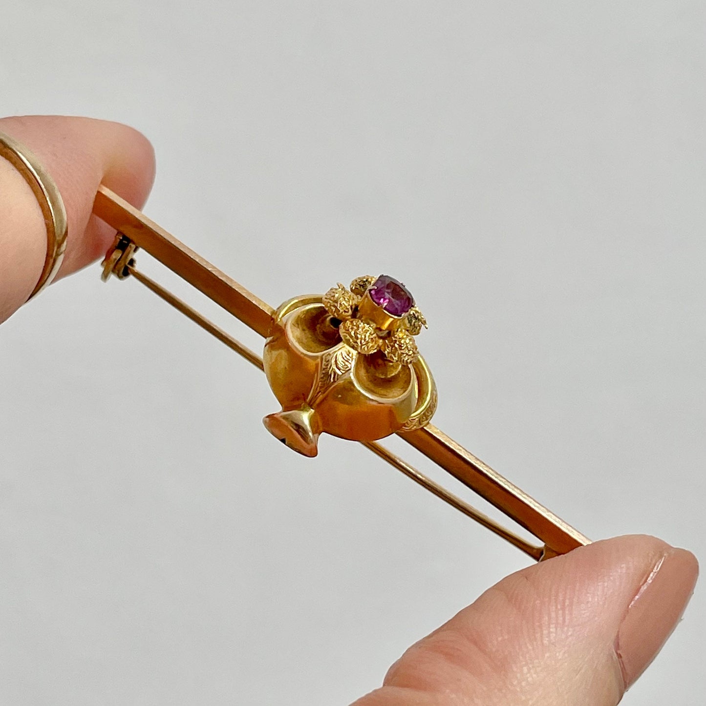 Victorian Heavy Almandine Garnet 9 Carat Gold Brooch; Circa 1880s
