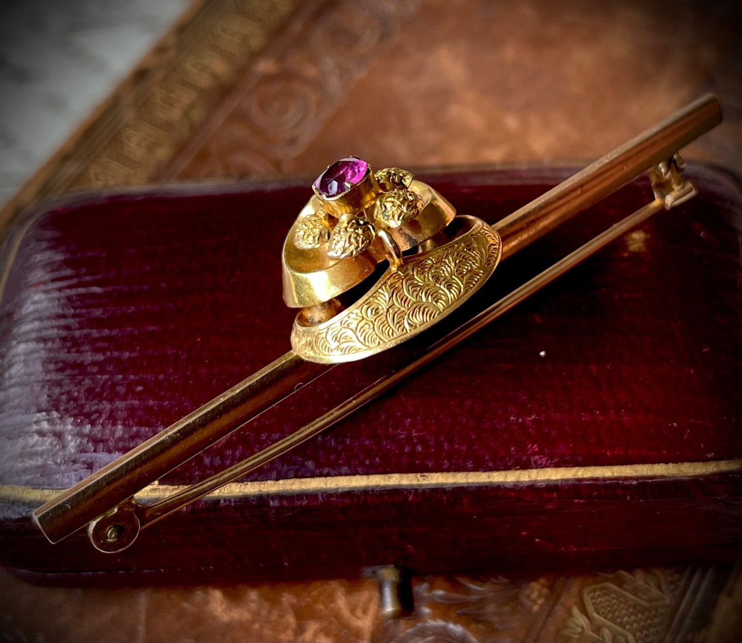 Victorian Heavy Almandine Garnet 9 Carat Gold Brooch; Circa 1880s