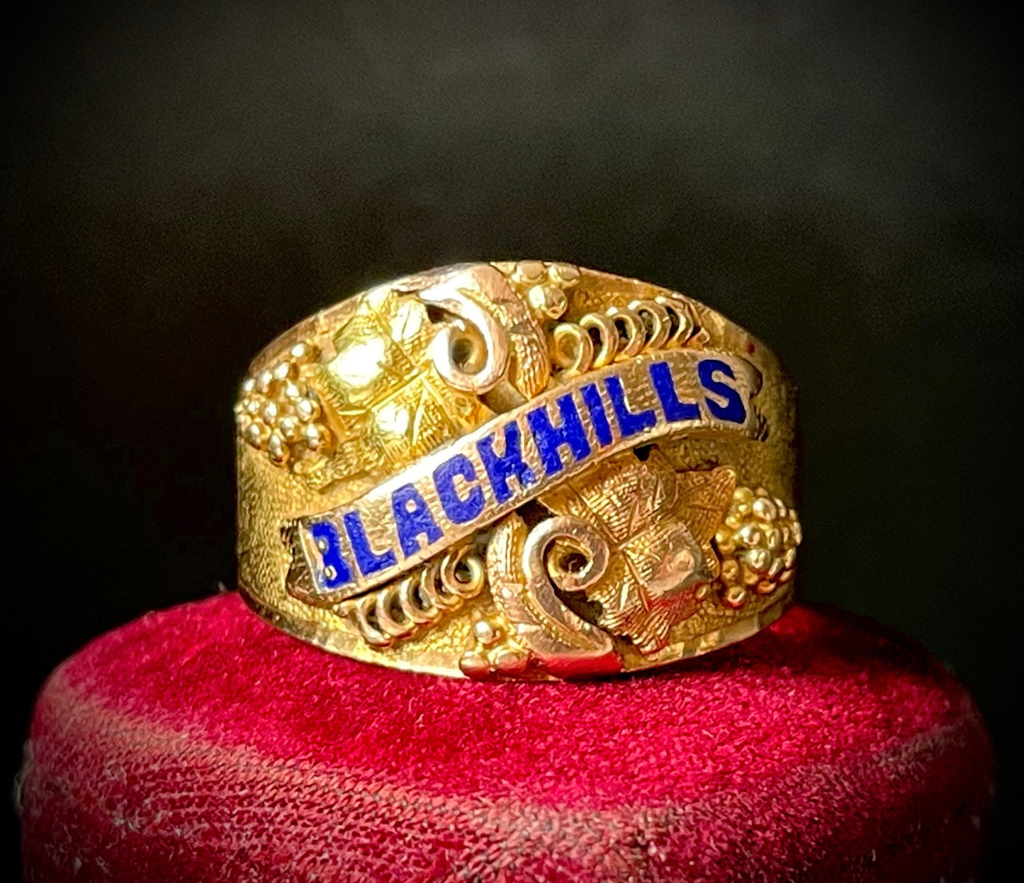 Antique Enamel Black Hills Ring in 14 Carat Gold; Circa 1899