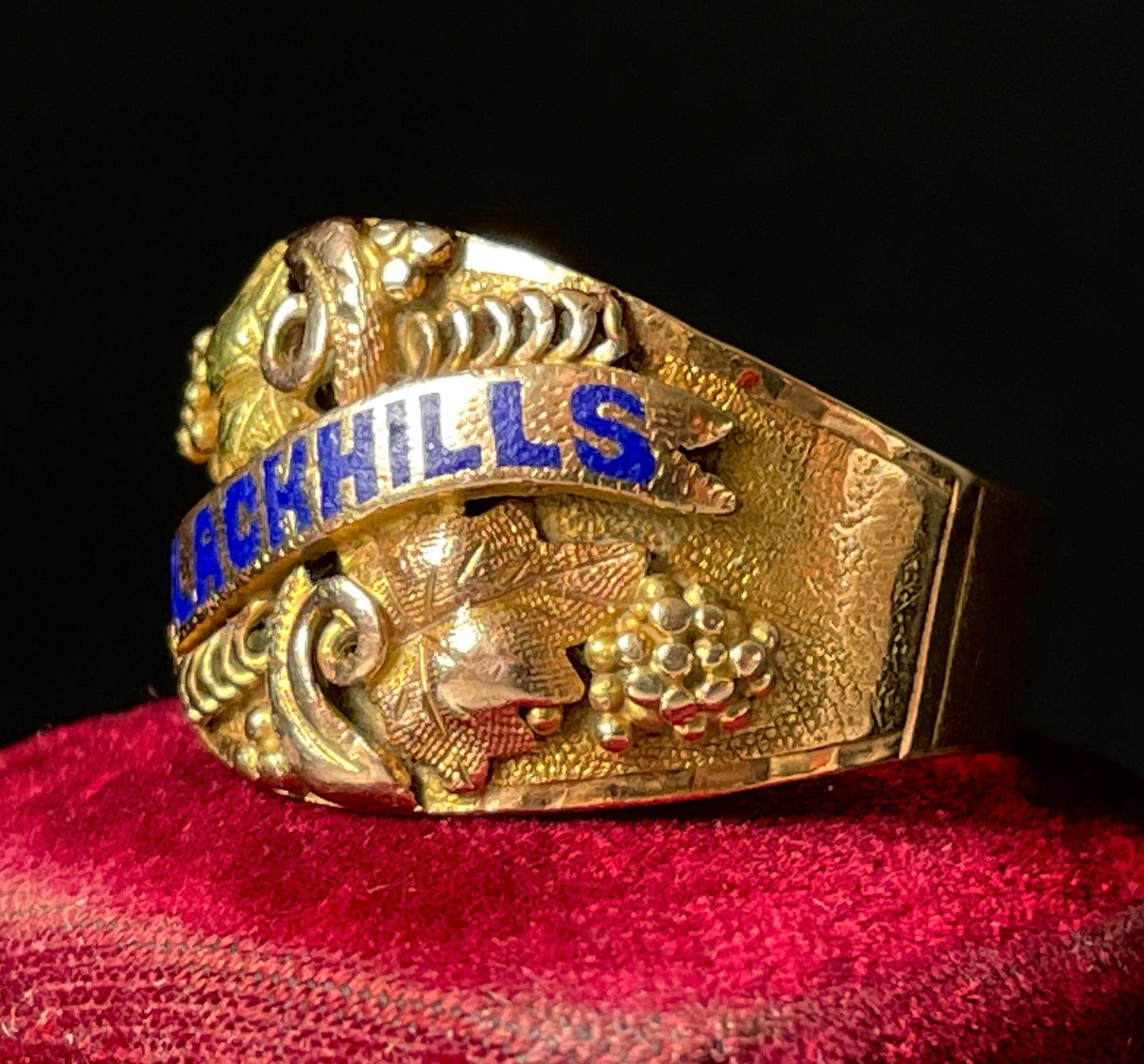 Antique Enamel Black Hills Ring in 14 Carat Gold; Circa 1899