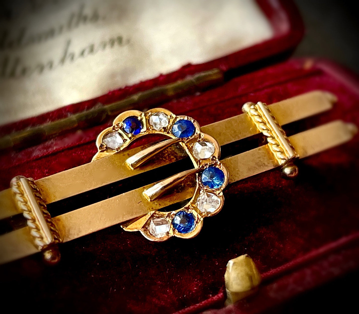Antique Sapphire & Diamond Brooch in 9 Carat Gold; Circa 1901