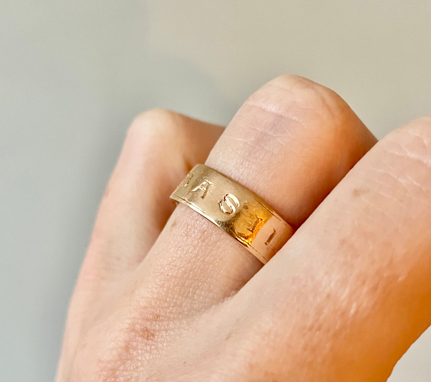 RARE Victorian Mourning Buckle Locket Ring with Engraving in 18 Carat Gold; Circa 1880