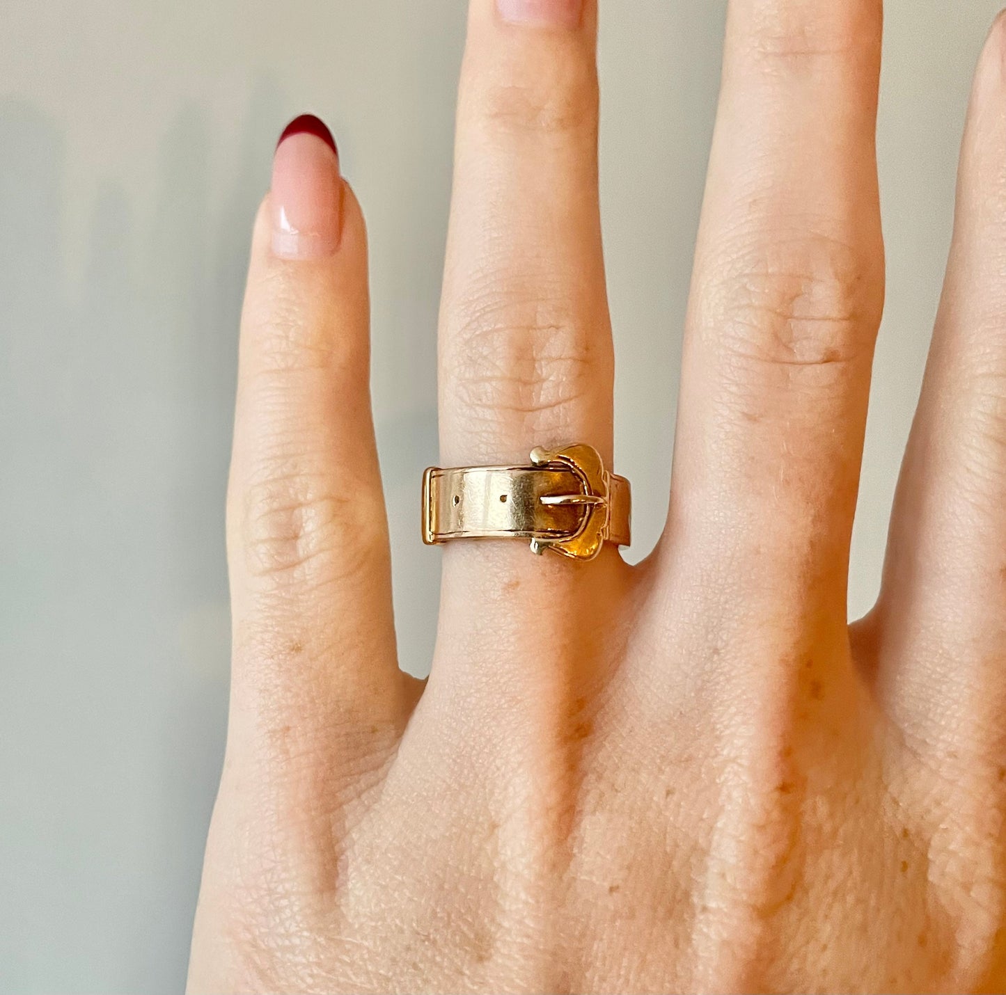 RARE Victorian Mourning Buckle Locket Ring with Engraving in 18 Carat Gold; Circa 1880