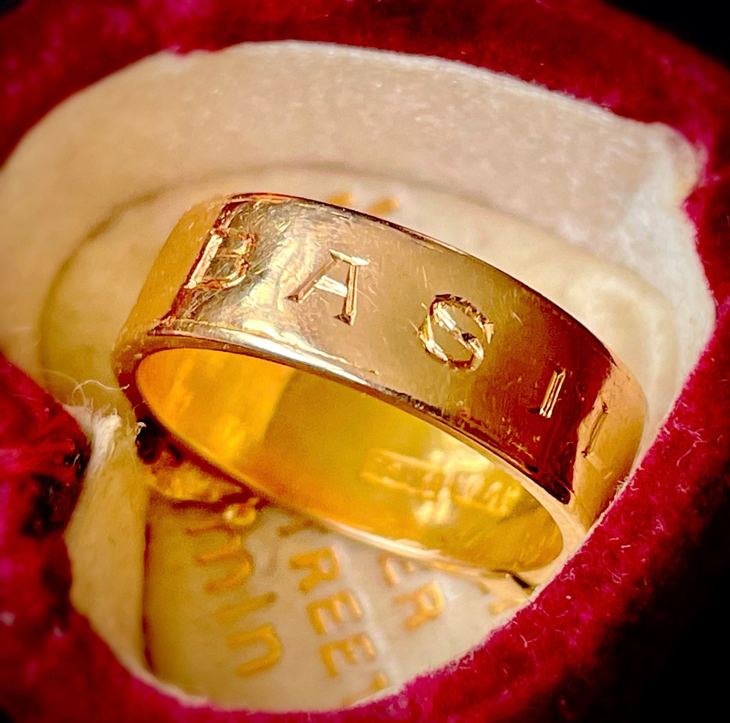 RARE Victorian Mourning Buckle Locket Ring with Engraving in 18 Carat Gold; Circa 1880