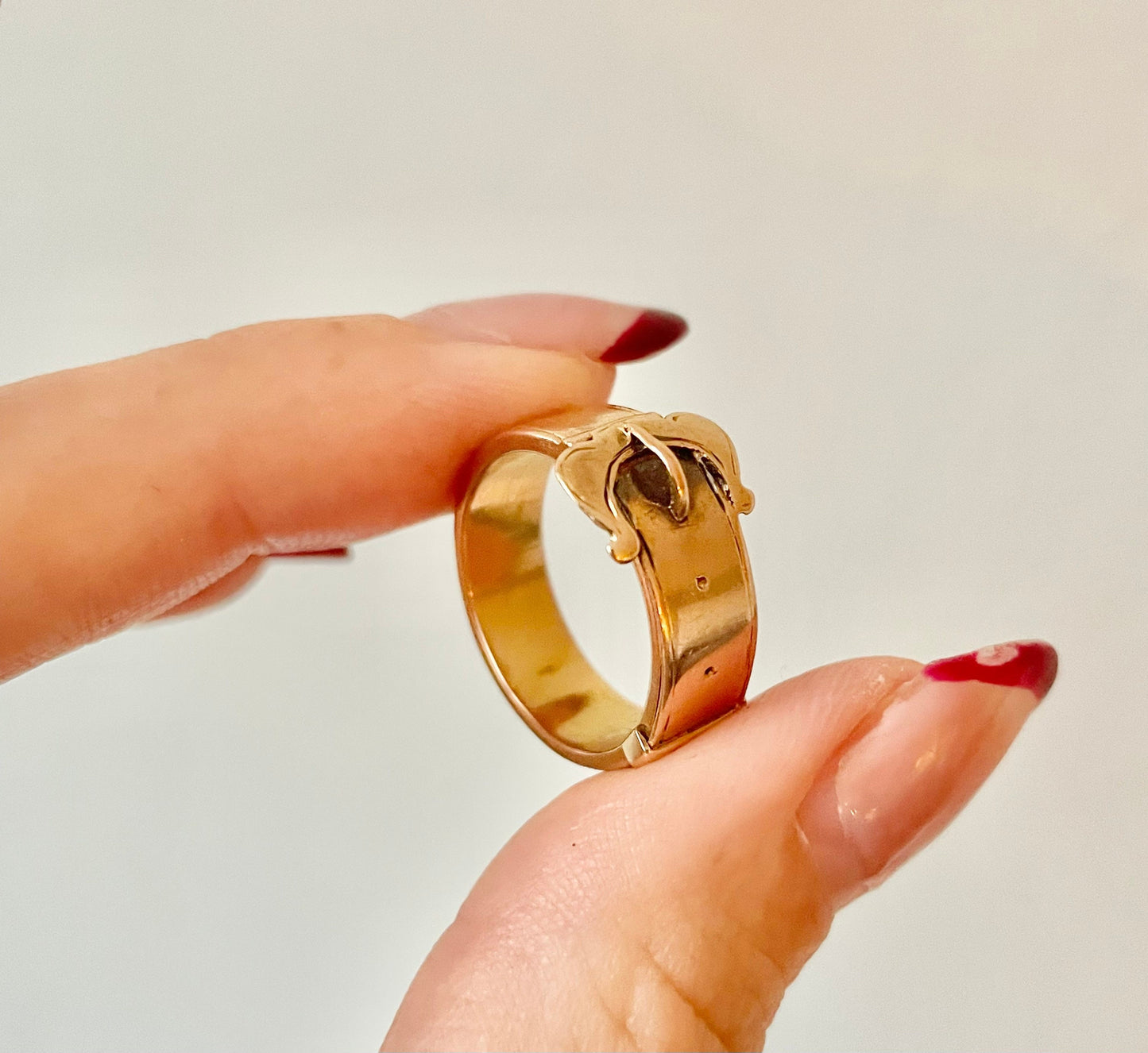 RARE Victorian Mourning Buckle Locket Ring with Engraving in 18 Carat Gold; Circa 1880