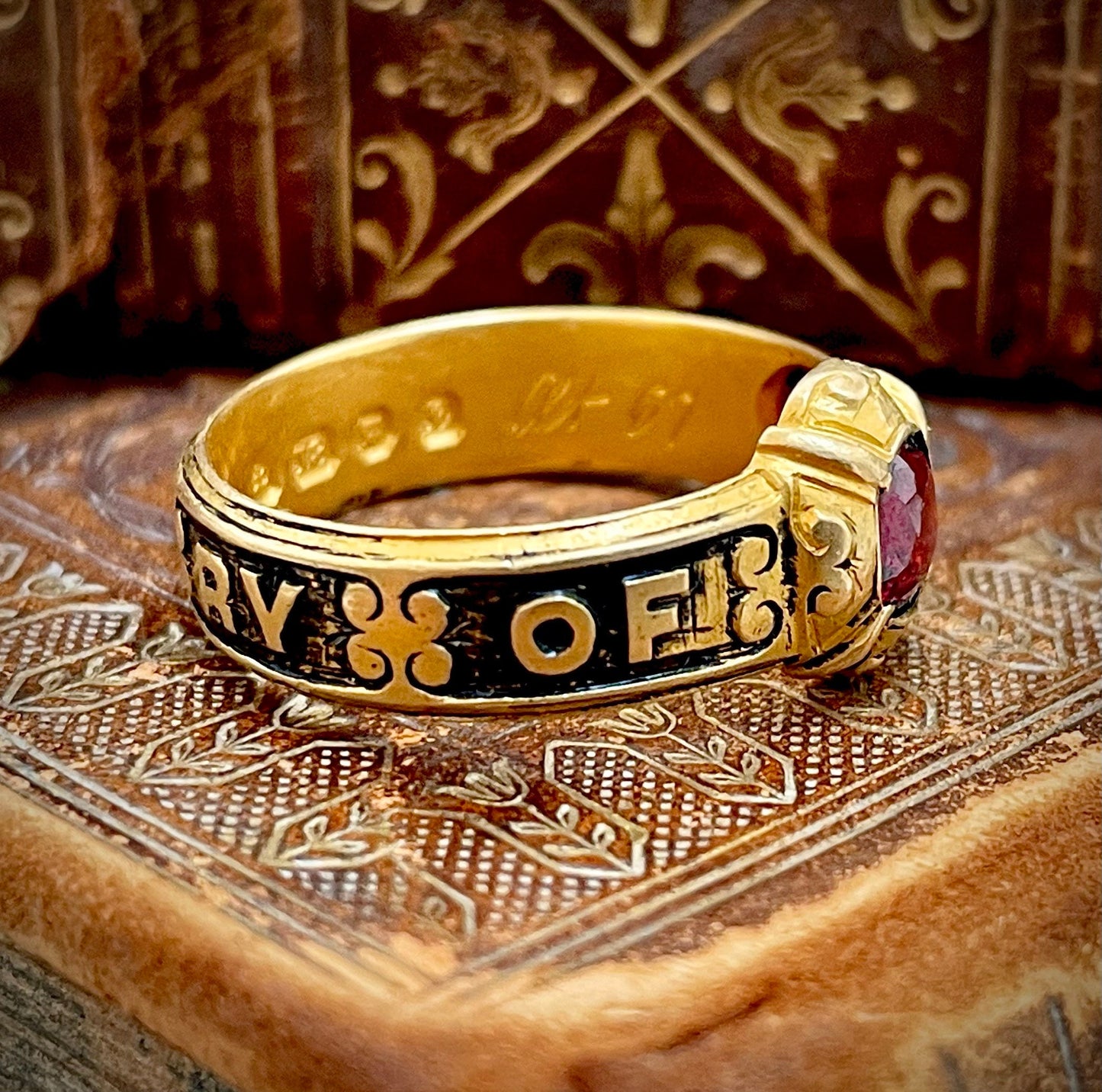 Antique Garnet Mourning Ring in 18 Carat Gold, Circa 1880
