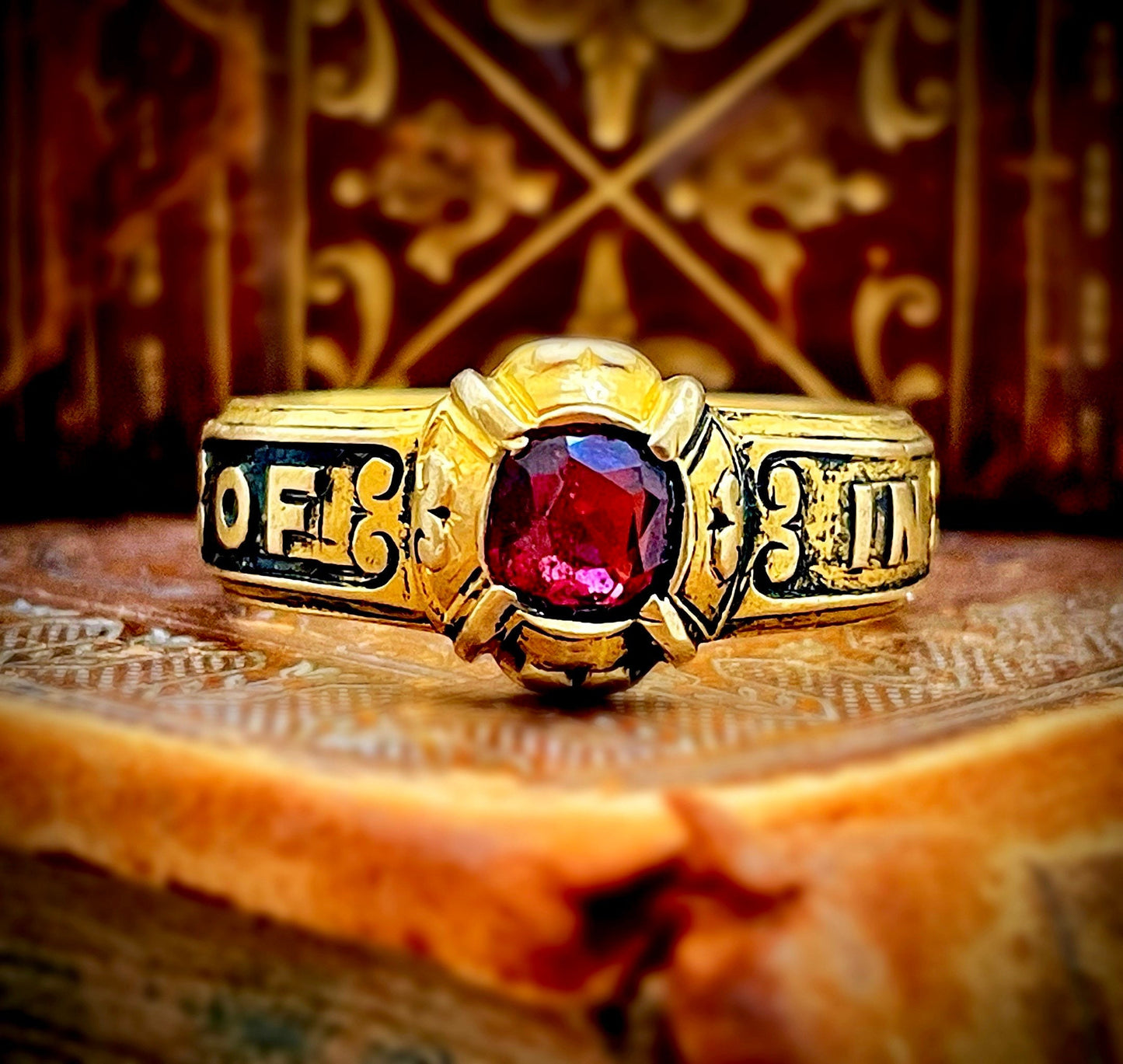 Antique Garnet Mourning Ring in 18 Carat Gold, Circa 1880