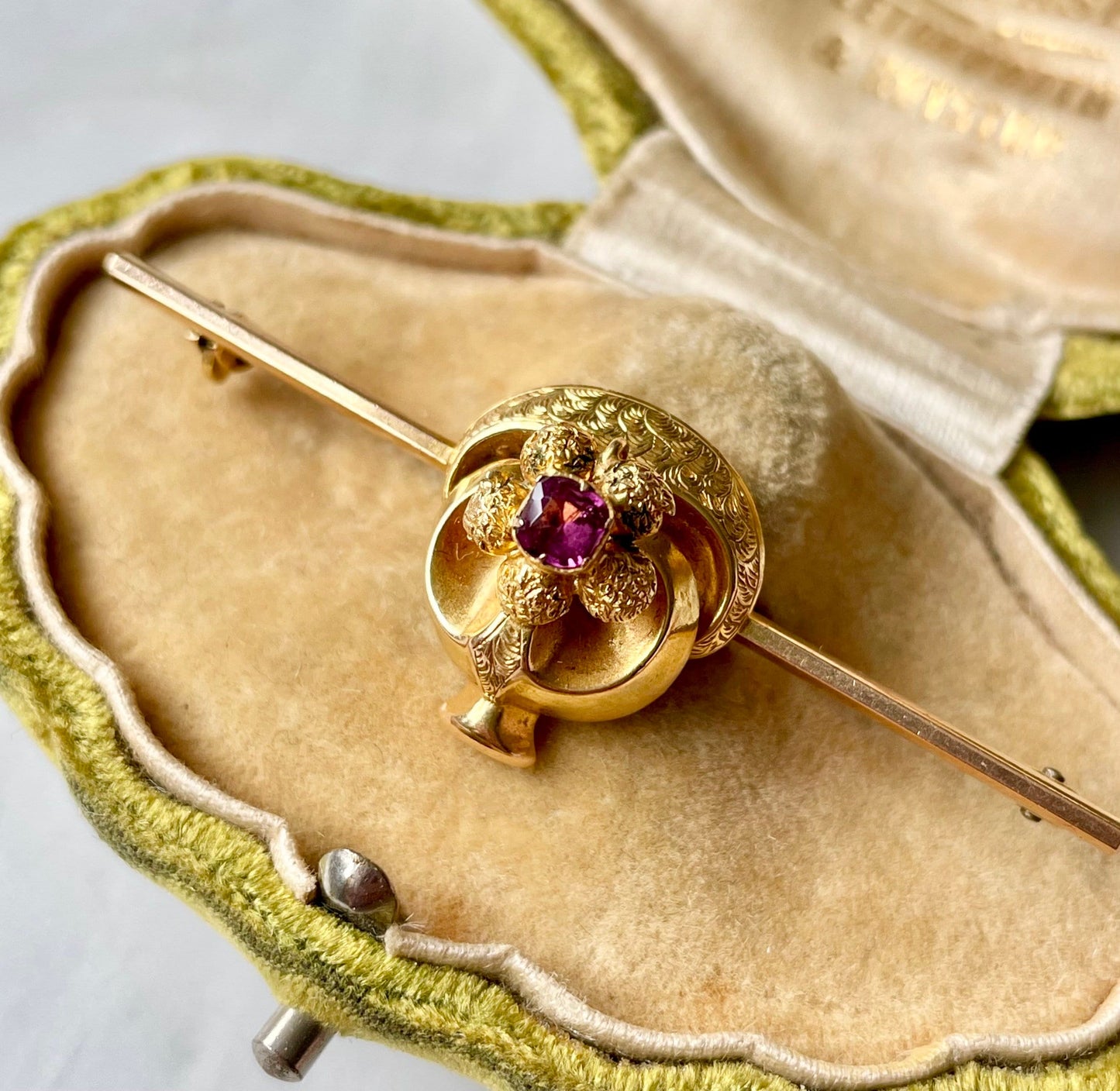 Victorian Heavy Almandine Garnet 9 Carat Gold Brooch; Circa 1880s