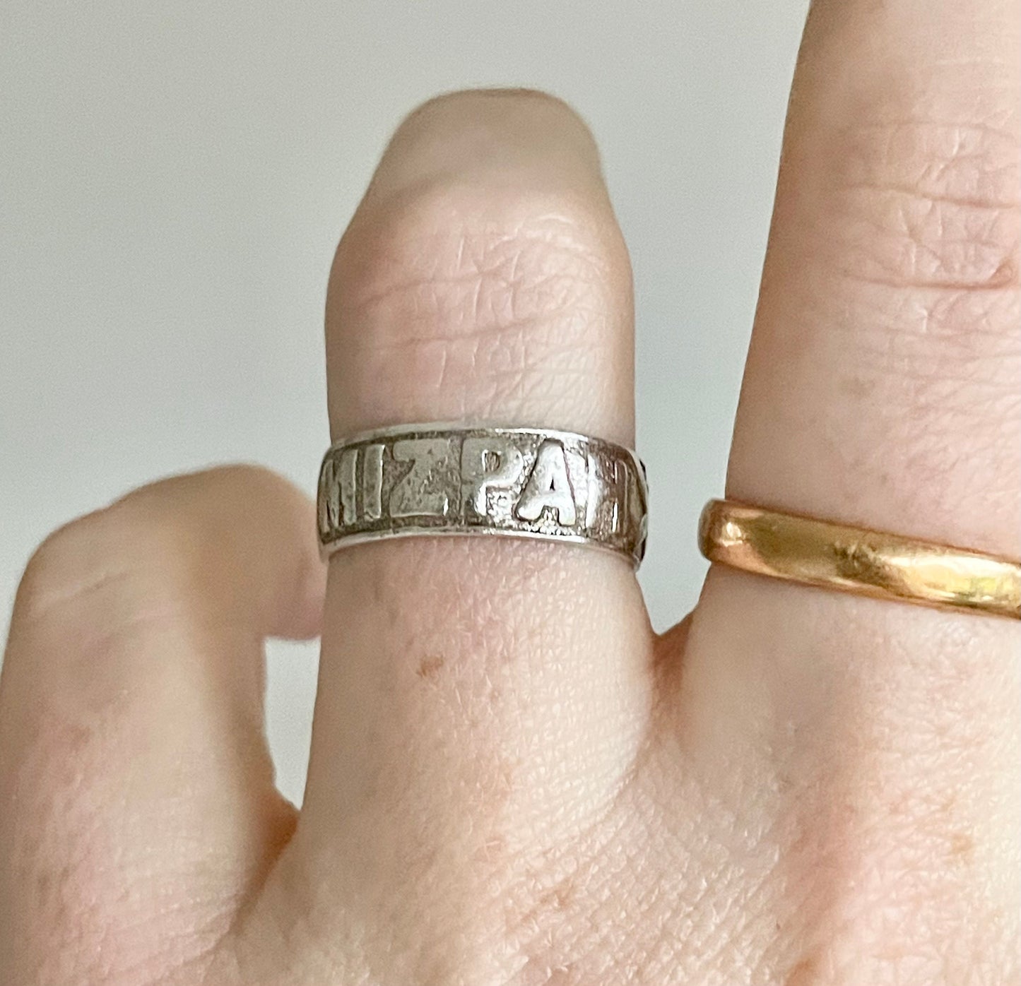 Antique Victorian Silver Mizpah Ring; Circa 1881