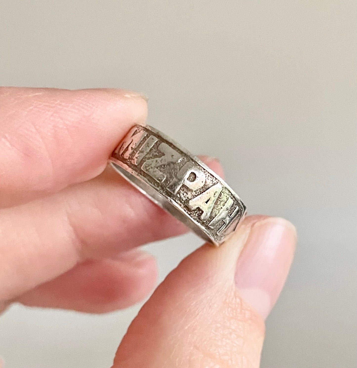 Antique Victorian Silver Mizpah Ring; Circa 1881