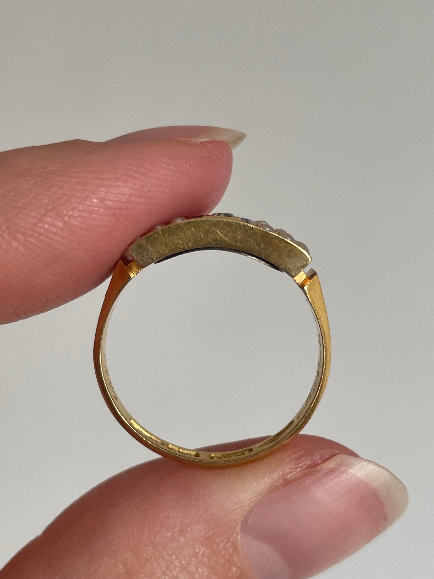 Antique Diamond & Enamel Mourning Ring with Inscription; Circa 1883