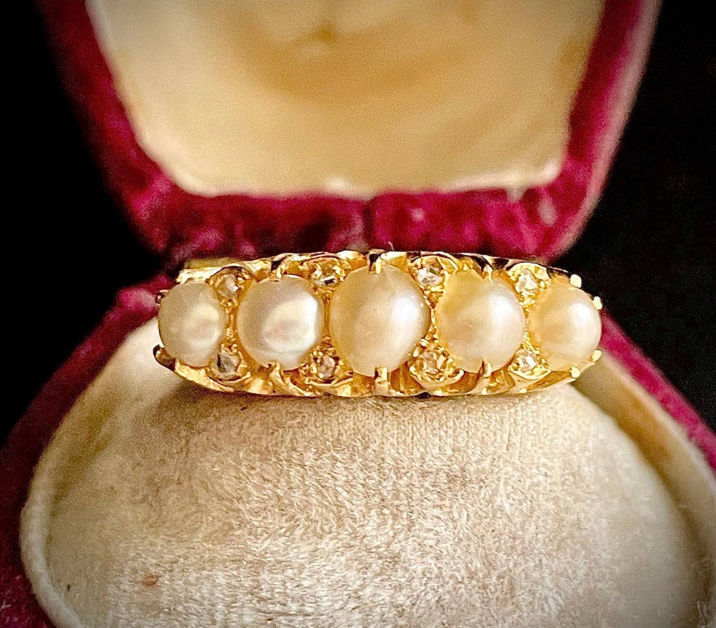 Antique Pearl & Diamond Ring in 18 Carat Gold; Circa 1880
