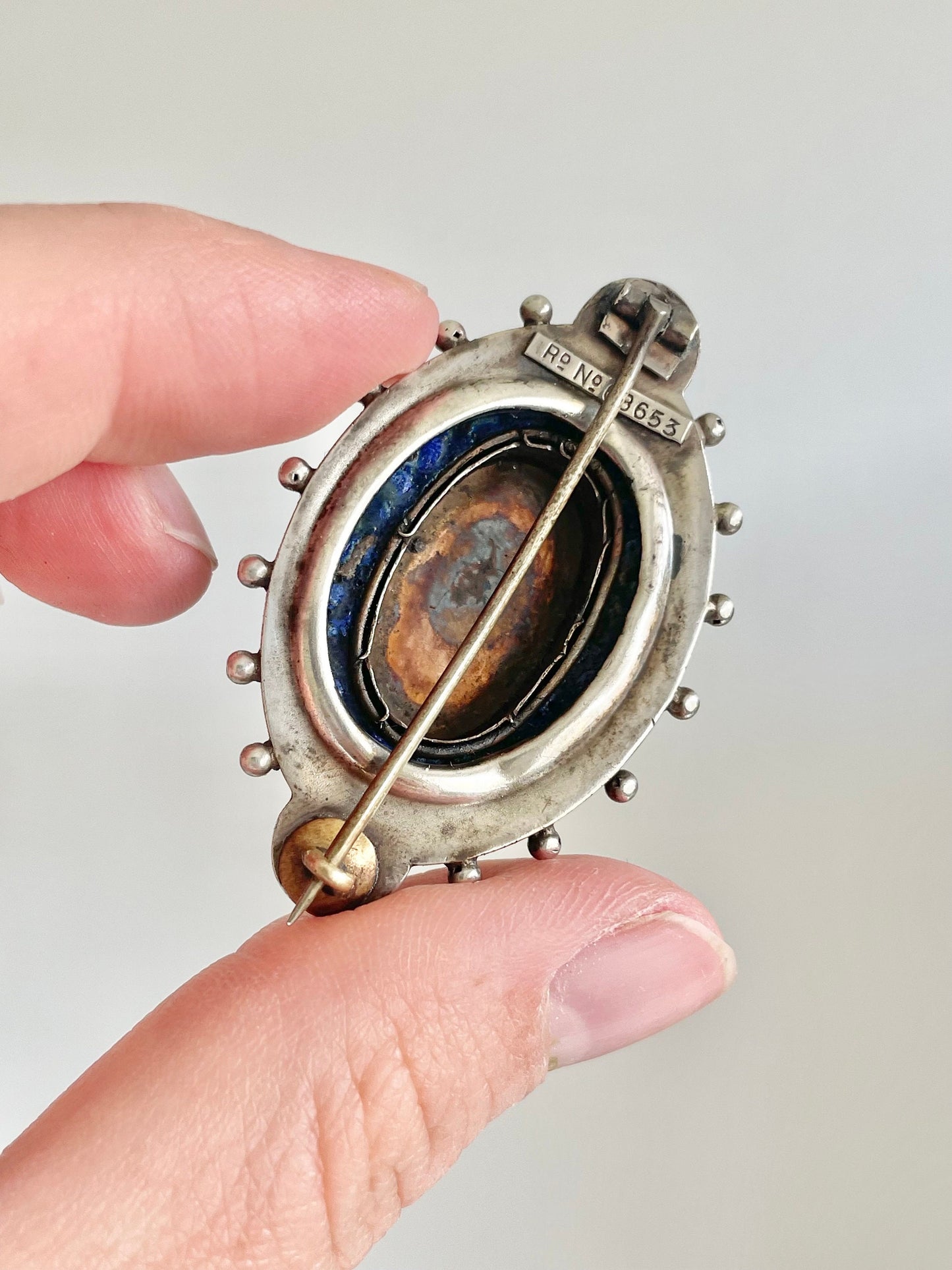 Antique Enamel Sentimental Silver Brooch; Circa 1890