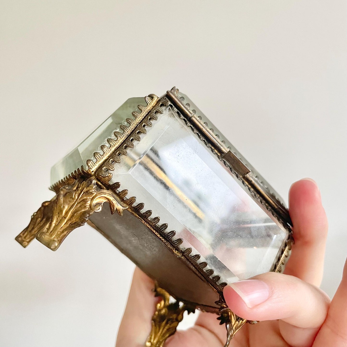 Antique French Ormolu Bevelled Jewellery Box; Circa 1890
