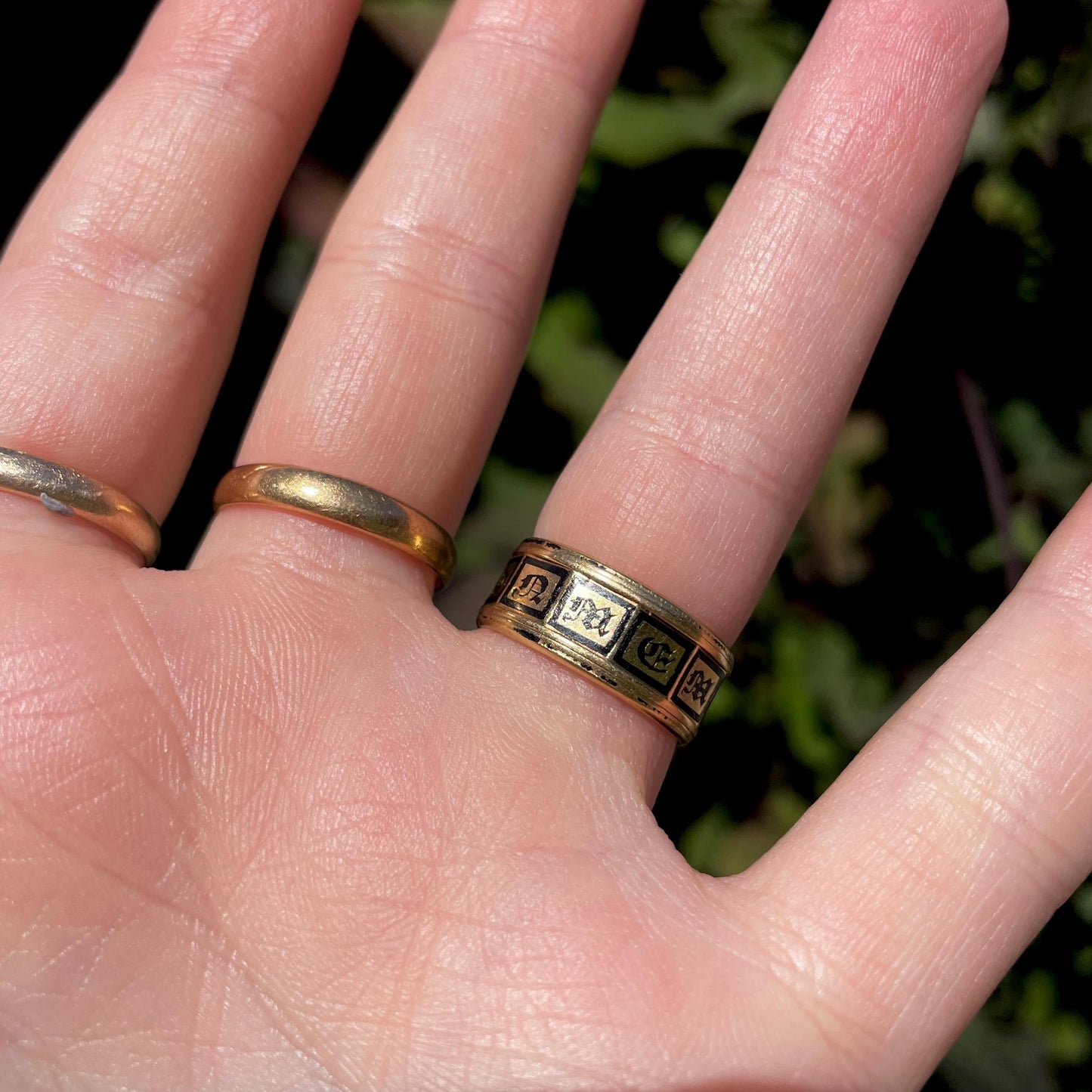 Antique Mourning Enamel Band in 18 Carat Gold; Circa 1845