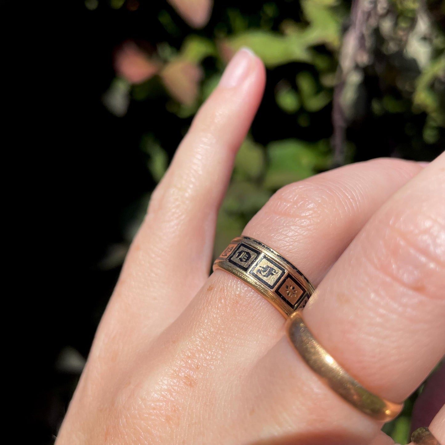 Antique Mourning Enamel Band in 18 Carat Gold; Circa 1845