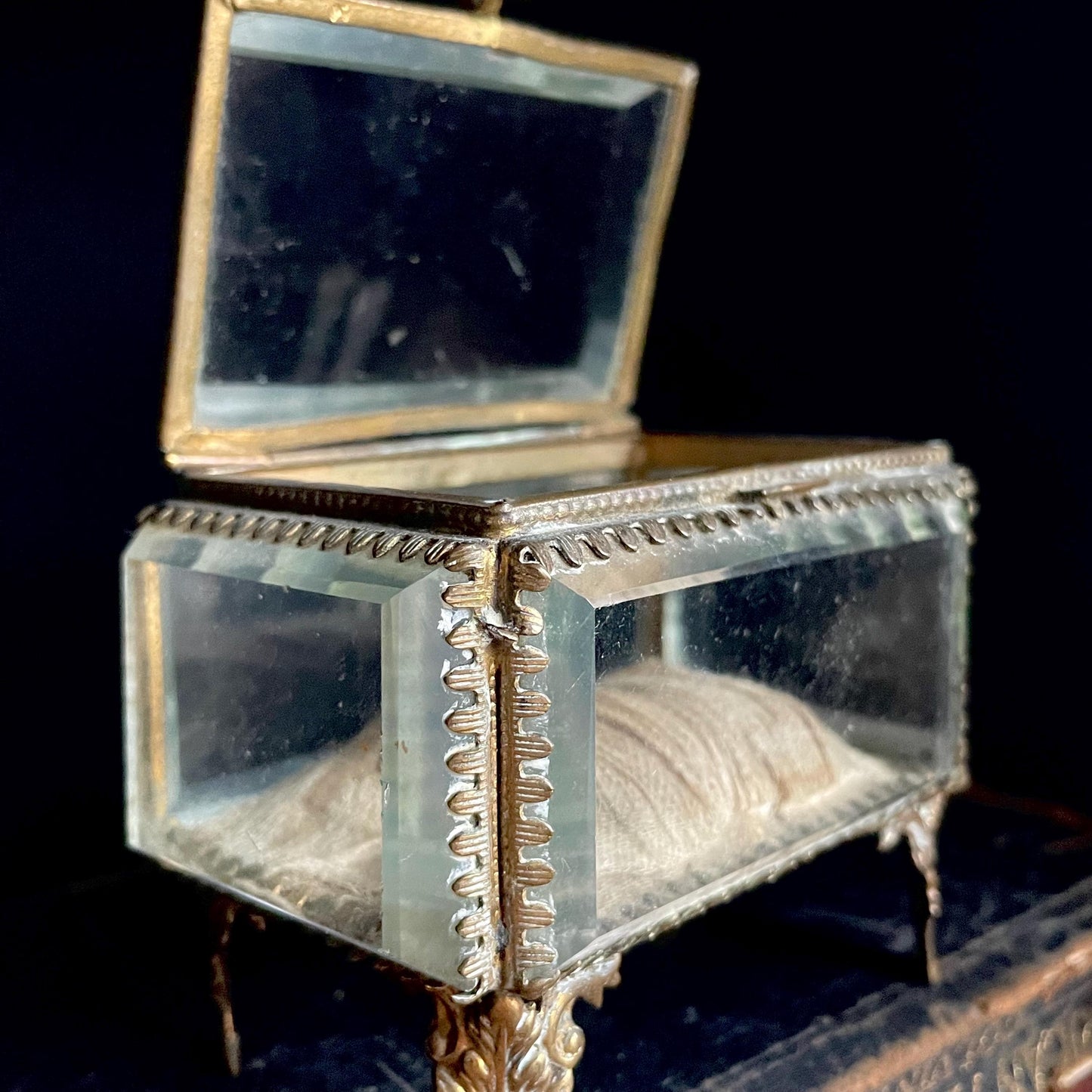 Antique French Ormolu Bevelled Jewellery Box; Circa 1890
