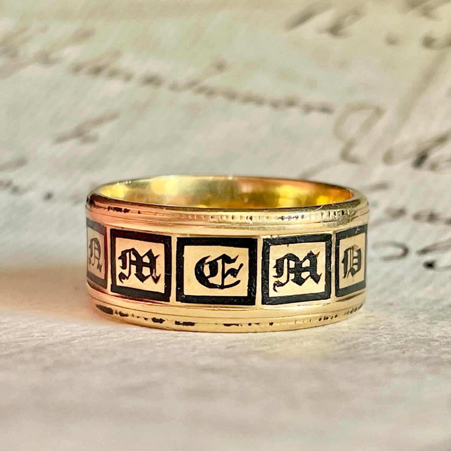Antique Mourning Enamel Band in 18 Carat Gold; Circa 1845